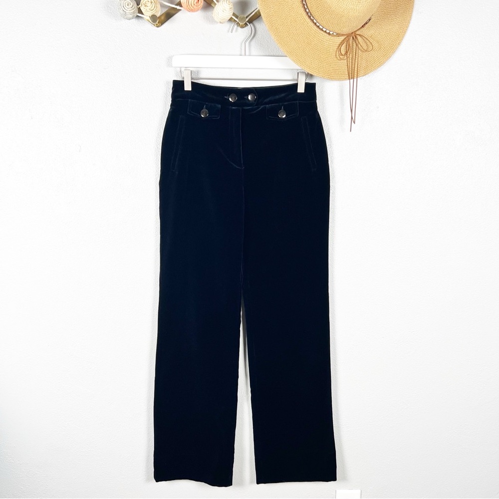 Sezane Velvet Florentine Straight Leg Trousers in Deep Navy Size 4 - Picture 2 of 11